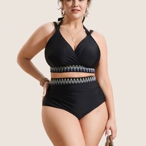 Embroidered Elastic High Rise Swim Bikini Set Black Size 12